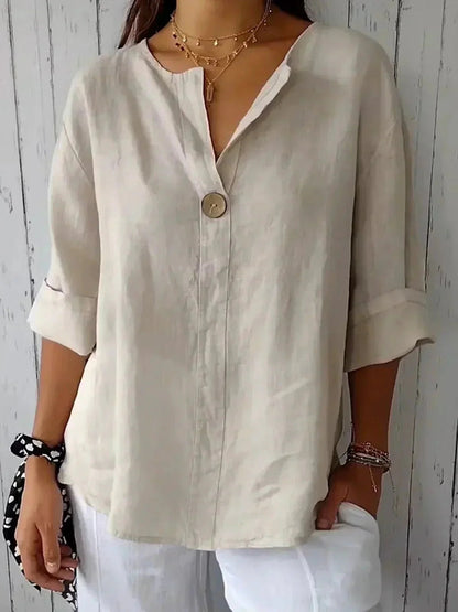 Women's V-Neck Casual Linen Blouse 0