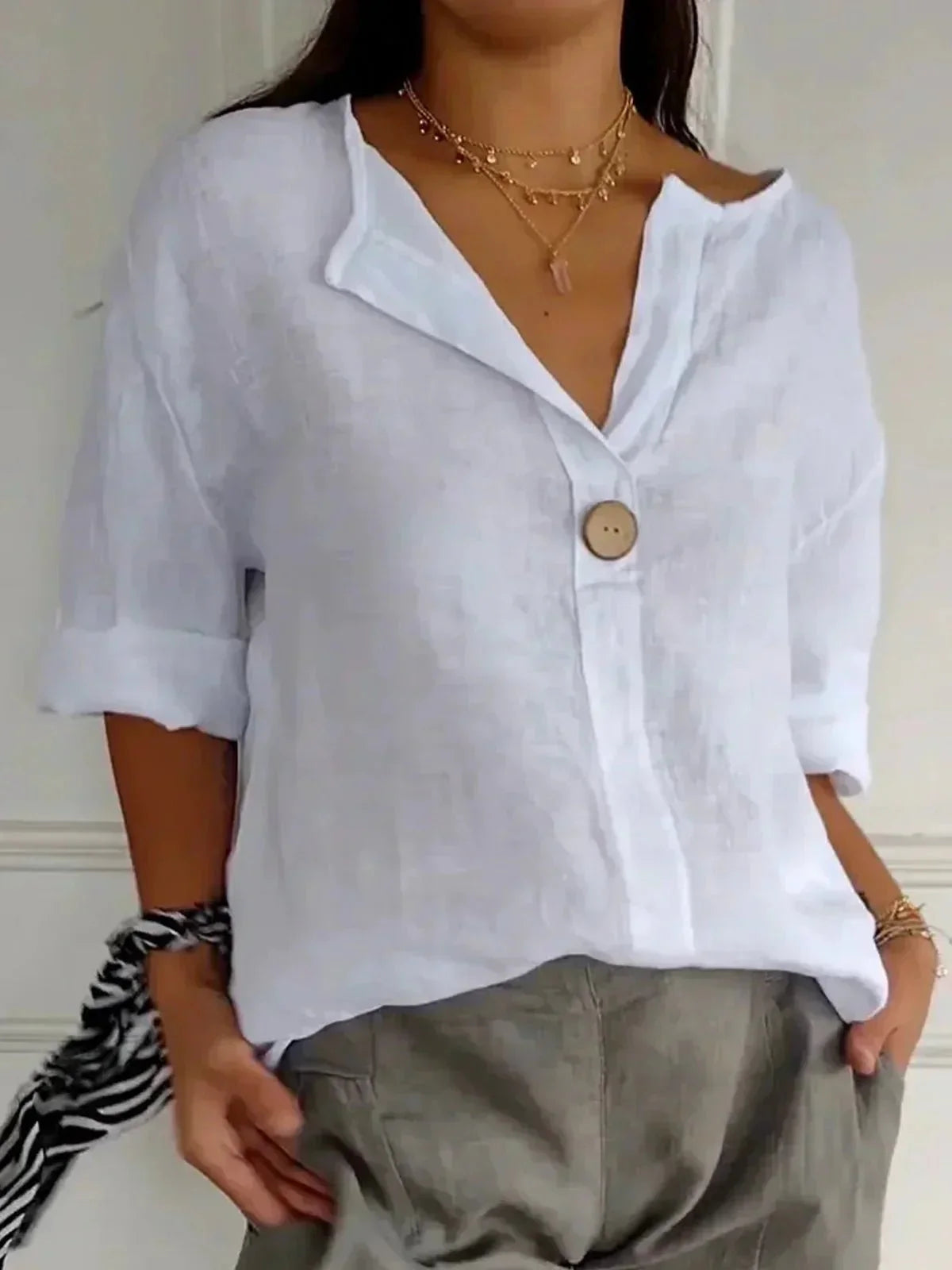 Women's V-Neck Casual Linen Blouse 2
