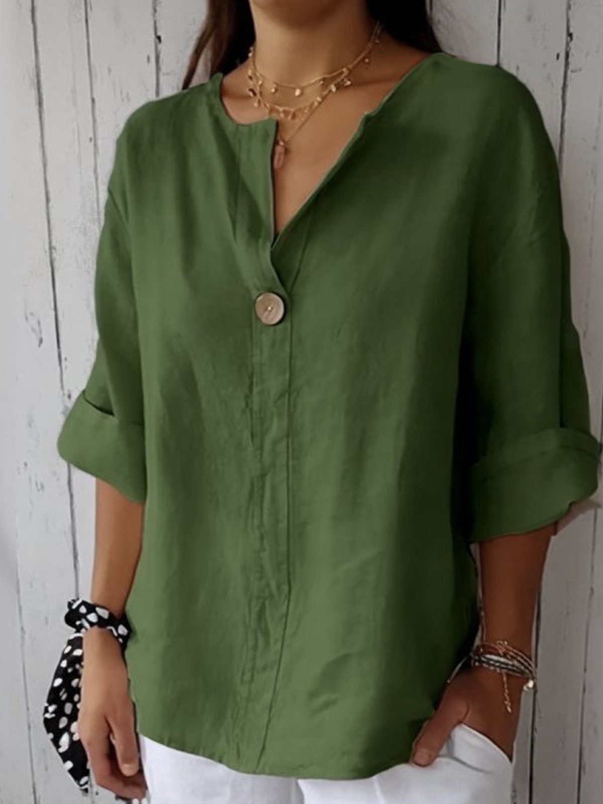 Women's V-Neck Casual Linen Blouse 5
