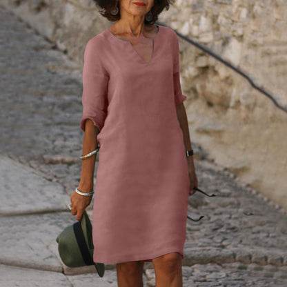 Women's V-Neck Linen Summer Midi Dress 6
