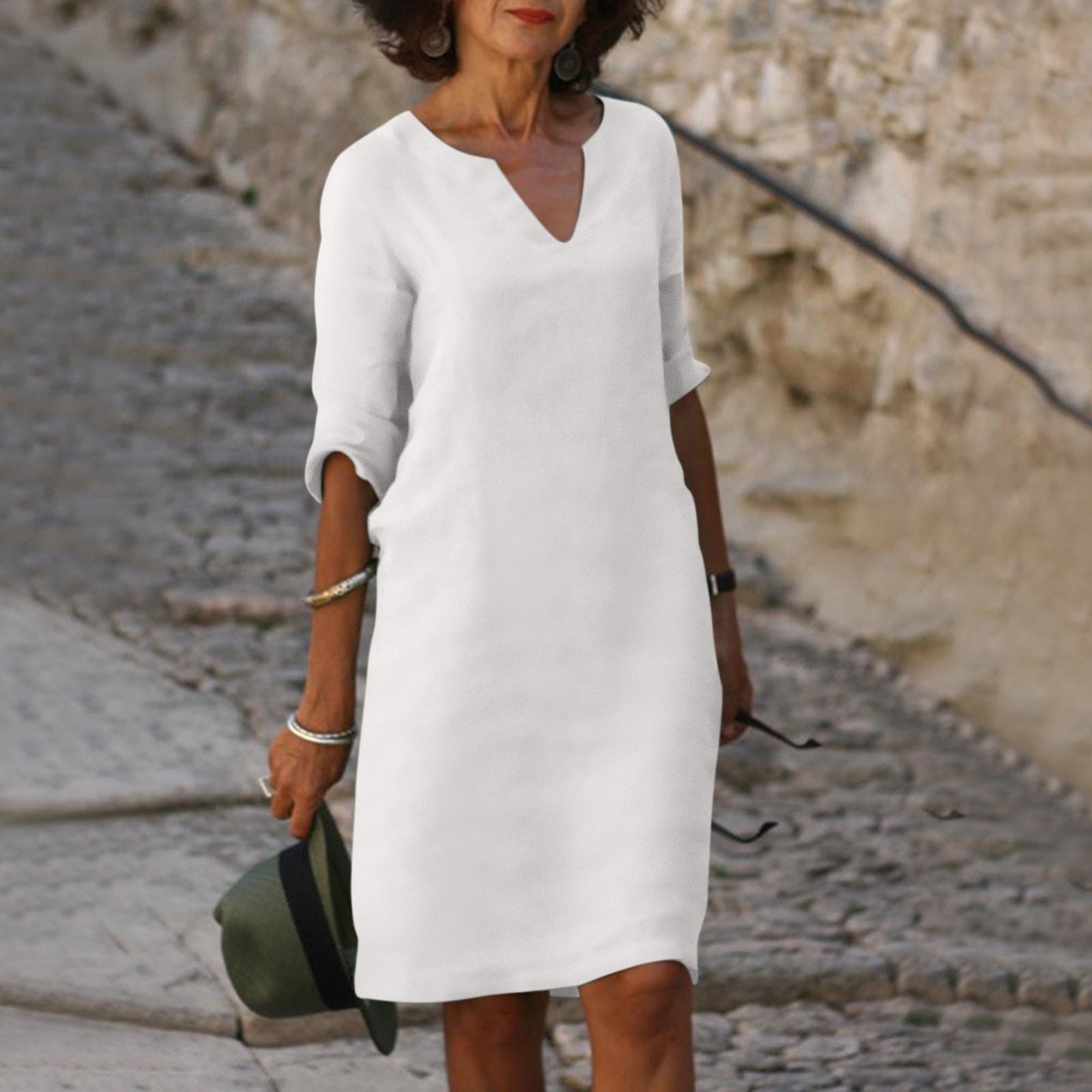 Women's V-Neck Linen Summer Midi Dress 9